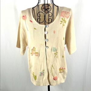 VINTAGE 90’s WOOLRICH Women’s Embroidered Button-Up Cardigan Medium Short Sleeve